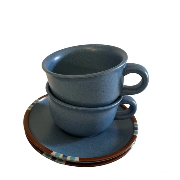 Dansk International Mesa Blue Teacups & Saucers - Picture 2 of 5